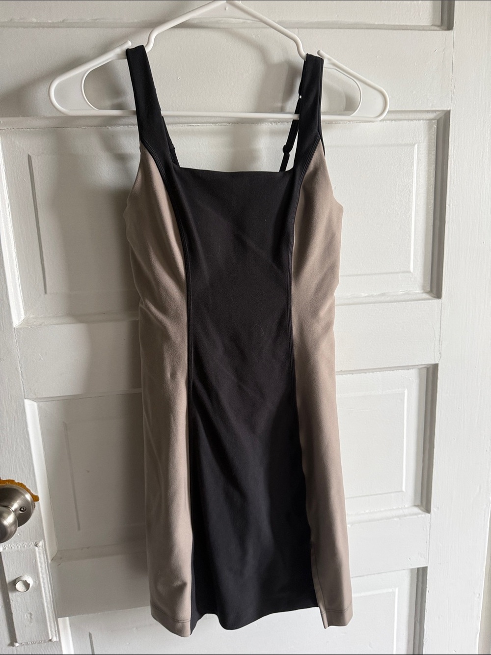 Two-Tone Black and Taupe Mini Sheath Dress